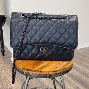 Virsa bag XL DIAMONDS Genuine Leather Shoulder Bag, black nickel hardware